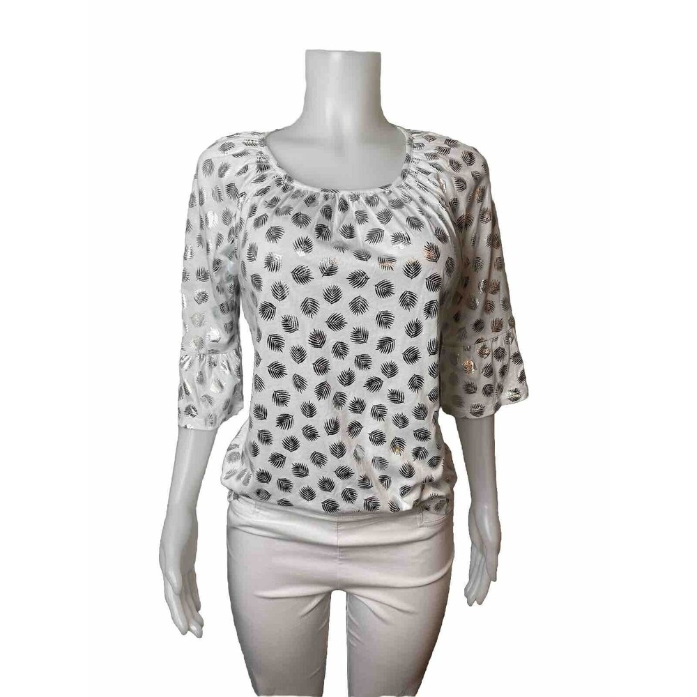 F. Michael Kors Top Size S Multicolor Silver Ruffle Sleeve Round Neck NWT $54